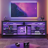 Bestier Tall TV Stand for 75 inch TV, LED Entertainment Center, Gaming TV Console with Storage for PS5, Modern TV Cabinet for Bedroom, Living Room, Black Carbon Fiber Bestier