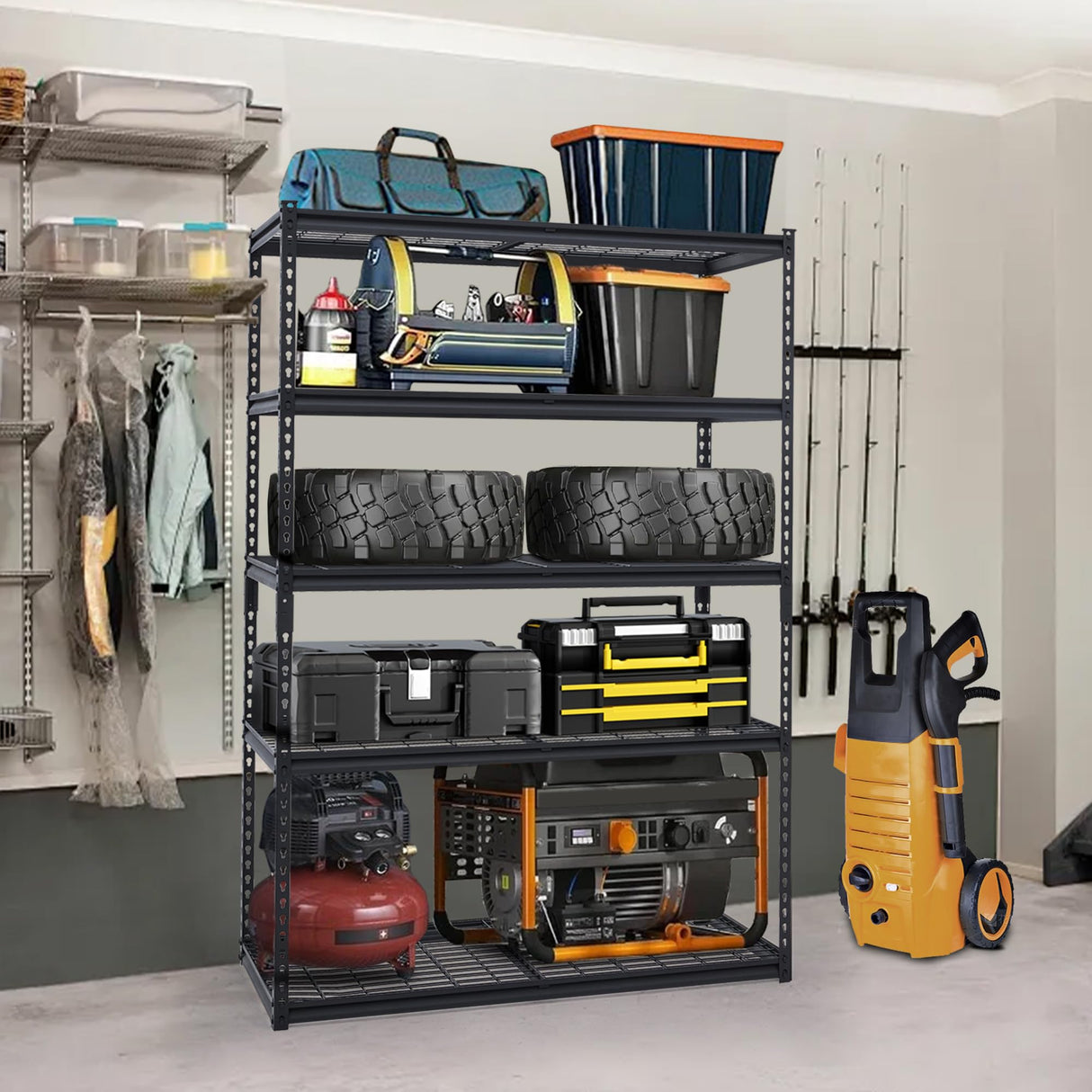 GarveeTech Heavy Duty Garage Shelving Unit, 48 in L x 24 in W x 72 in H Adjustable Storage Shelves, 2500 LBS Load Capacity, Durable Metal Shelves for Garage Organization, Basement, Workshop GarveeTech