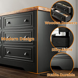 LIKIMIO 59" 6 Drawers Dresser for Bedroom, Power Strip, Farmhouse Large Wood Dressers & Chest of Drawers with Wide Storage Cabinet, Rustic Brown & Black LIKIMIO