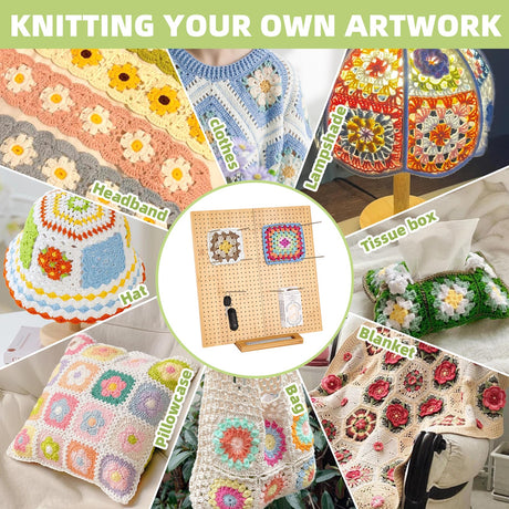 15.4" Foldable Crochet Blocking Board, Upgrade Large Blocking Board Crocheting with 30 Pcs Pins, Granny Square Blocking Boards Crochet Projects, Wooden Knitting Blocking Board for Blocking Crochet CESUSME
