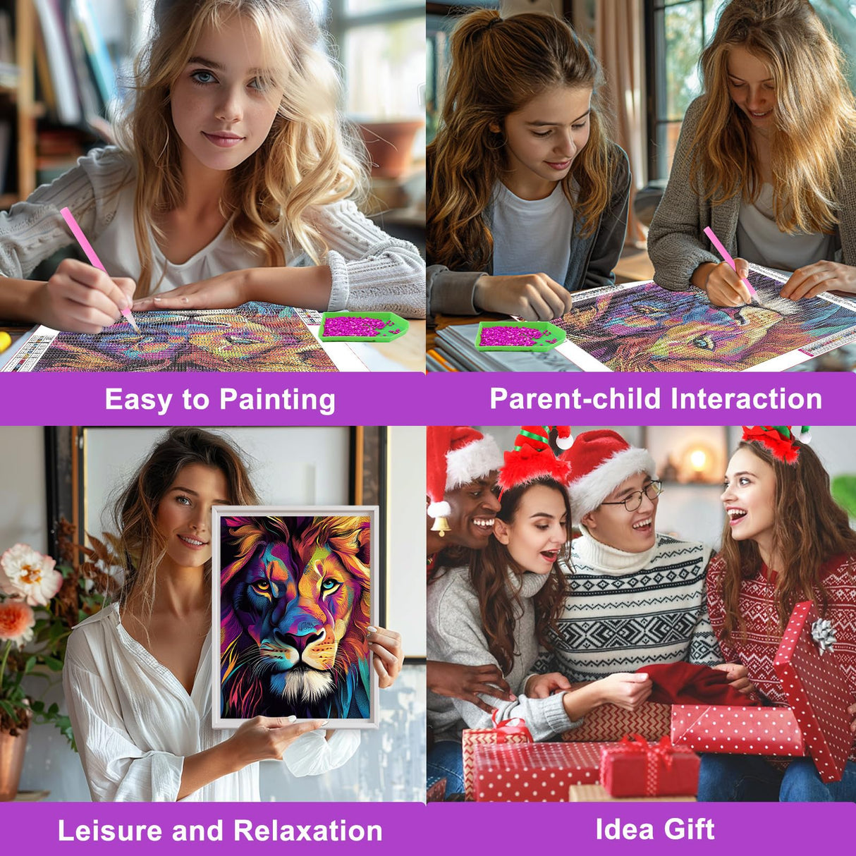 HEIBAGO Lion Diamond Art Kits for Adults, 5D Full Drill Round Colourful Painting Gems with Animal Diamond Painting, Diamond Dots Perfect for Home Wall Decor 12x16inch HEIBAGO