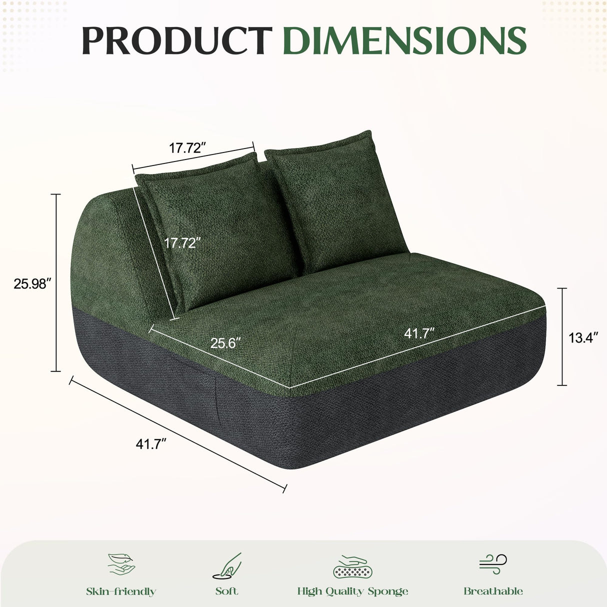 Hobestluk Small Sofa Small Couches for Living Room, Comfy Memory Foam Couch, Mini Sofa with Side Pocket for Living Room, Bedroom (Grey+Green) Hobestluk
