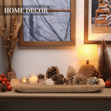 Hanobe Decorative Wood Dough Bowl: Large Long Wooden Centerpiece Table Decorations Natural Candle Holder Tray Decor Rustic Unfinished Centerpieces for Dining Room Kitchen Fruit Bowls, White Hanobe