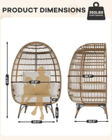 Oversized Wicker Egg Chair Outdoor, Patio Lounge Chair with Ultra Luxury Cushions & Steel Frame, 350LBs Capacity Egg Chair Indoor Outdoor for Balcony, Patio, Living Room, White GarveeHome