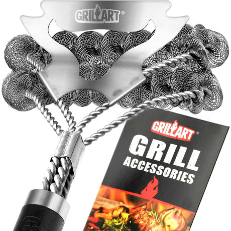 GRILLART Grill Brush for Outdoor Grill Bristle Free - Safe BBQ Grill Cleaner Brush - 18" BBQ Brush for Grill Cleaning Kit -Stainless Grill Cleaning Brush BBQ Grill Accessories Tools- Gifts for Men Dad GRILLART