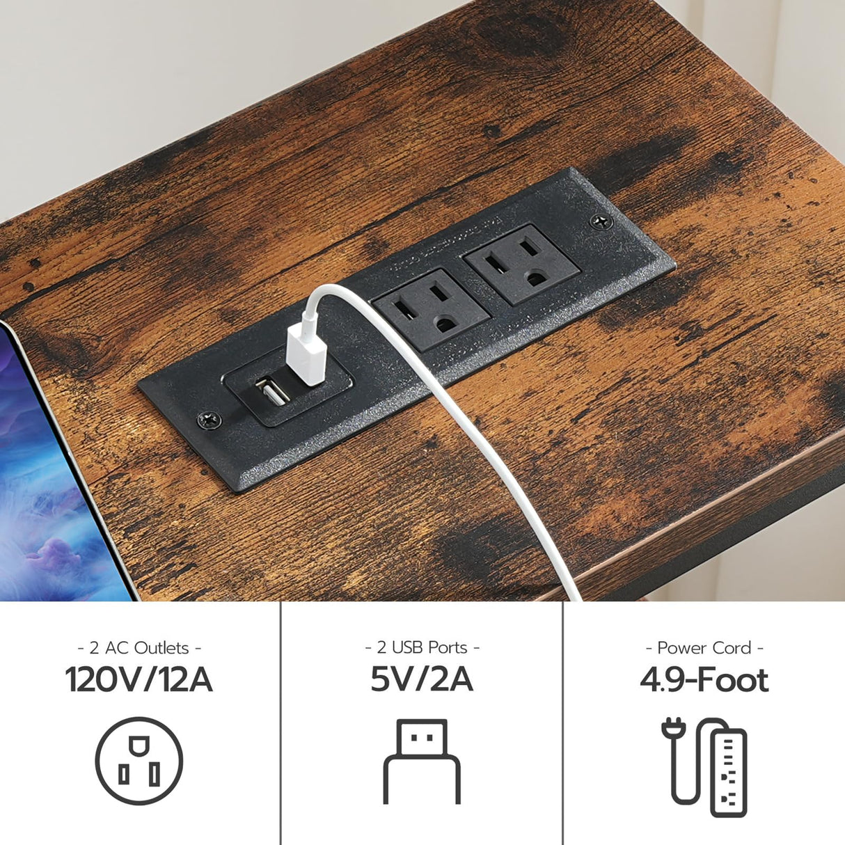 HOOBRO Rustic Brown and Black Console Table with Power Outlet and Shelves, 63" Multifunctional Sofa Table for Home Office and Entryway HOOBRO