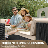 Devoko 7 Pieces Outdoor Sectional Sofa Patio Furniture Sets Manual Weaving Wicker Rattan Patio Conversation Sets with Cushion and Glass Table (Beige) Devoko