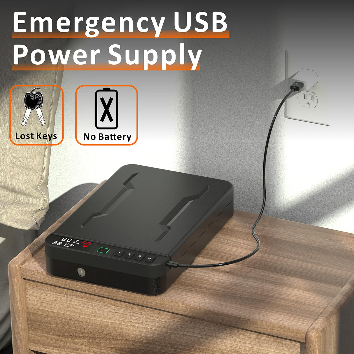 Z ZLJUAN Portable Gun Safe with LCD Display of Temp,Humidity,Pistol Safe with Biometric Fingerprint,Keypad Lock,Key,Biometric Handgun Safe for Travel/Home/Car/Nightstand Beside (Black) Z ZLJUAN