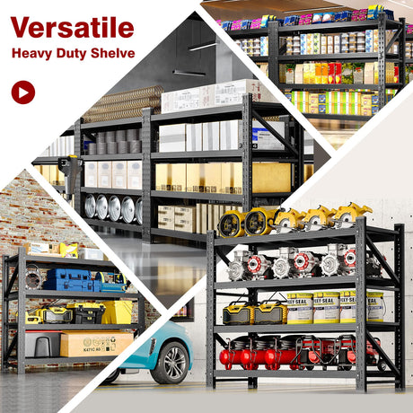 Fesbos 5000LBS Metal Steel Storage Shelves - 71.3" W Black 4 Tier Heavy Duty Rack Commercial Industrial Shelving with Adjustable Shelf for Basement Garage Warehouse - 71.3" W x 24" D x 70" H Fesbos