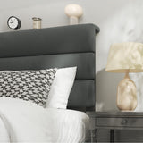 Fluest Queen Bed Frame, Platform Bed Frame with Velvet Upholstered Headboard, No Box Spring Needed, Sturdy Metal Support, Noise Free, Easy Assembly, Modern Bedroom Furniture, Grey Fluest