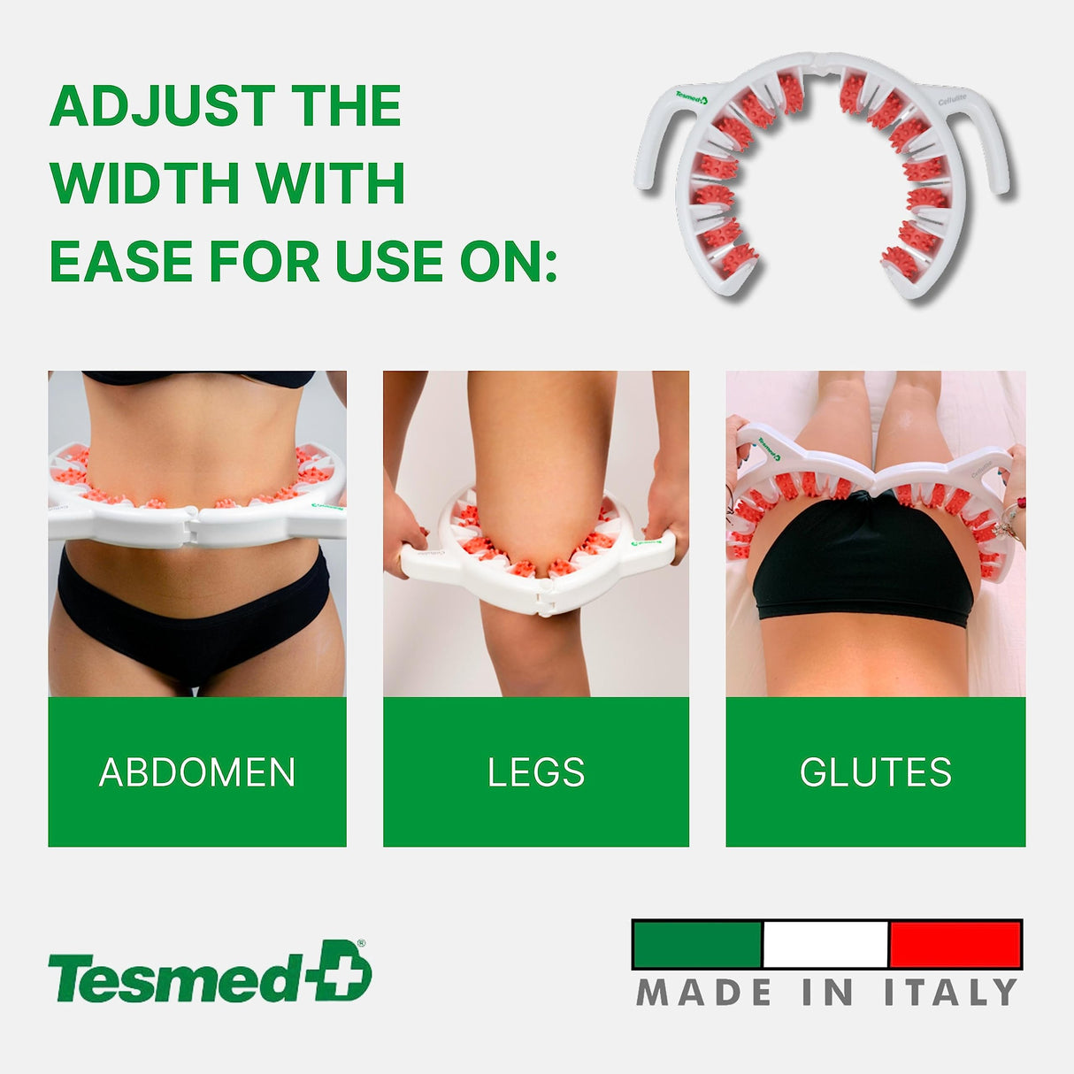 TESMED Anti Cellulite Massager: Clinically Proven Efficacy, Made in Italy, with Converging & Diverging Roller Technology. Patented Cellulite Roller for Thighs and Buttocks. TESMED