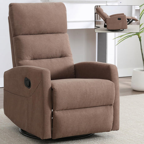 Slim Lazy Boy Recliners for for Adults, Swivel Rocking Chair Recliner with High Back, Small Recliner Chair for Small Spaces, Manual Reclining Chair for Living Room, Adjustable Footrest (Brown) Thctvous