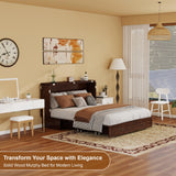 TrendTerrace Solid Wood Murphy Bed Queen: Murphy Chest Queen Deep Brown Red Murphy Bed Cabinet with USB Port, Wall Murphy Chest with Large Drawer for Home/Guest Room (Without Mattress) TrendTerrace