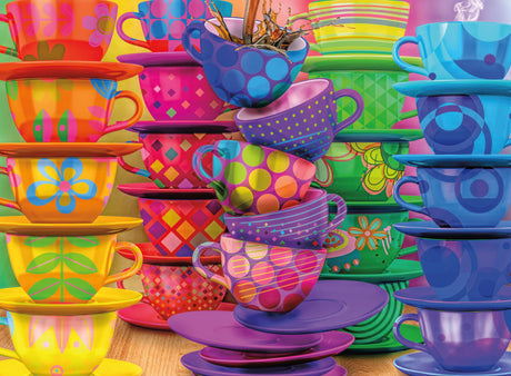 Ceaco – Rainbow Teacups - 300 Piece Jigsaw Space Saver Puzzle – Puzzles for Smaller Spaces and Surfaces Ceaco