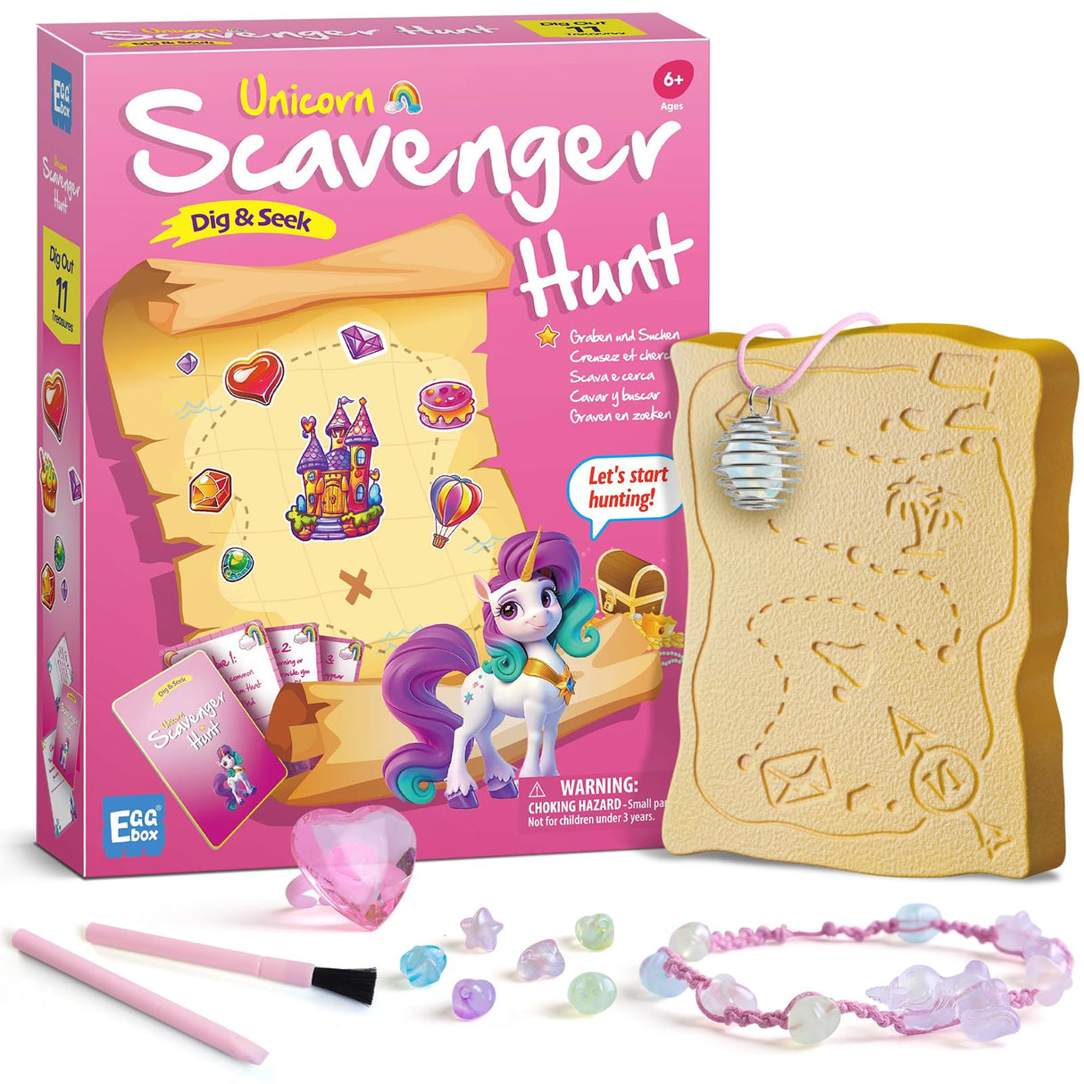 EDUMAN Unicorn Scavenger Hunt Dig Kit - Treasure Dig Kit Interactive Arts & Crafts, STEM Educational Toy with Clue Cards, Gemstone Dig Kits & DIY Jewelry Making Kits for Kids 6+, Ideal Gift for Girls EDUMAN