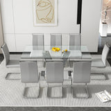 71" Glass Dining Table Set for 8, Kitchen Table and 8 PU Leather Chairs, Tempered Glass Top and MDF Base, 9-Piece Table Set Ideal for Living Room BAOPIN