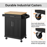 Yaheetech Kitchen Island on Wheels with Storage Cabinet, Rolling Kitchen Cart with Bamboo Top & Drawer & Spice Rack Towel Bar, Microwave Stand Cart for Kitchen/Dining Room, Black Yaheetech