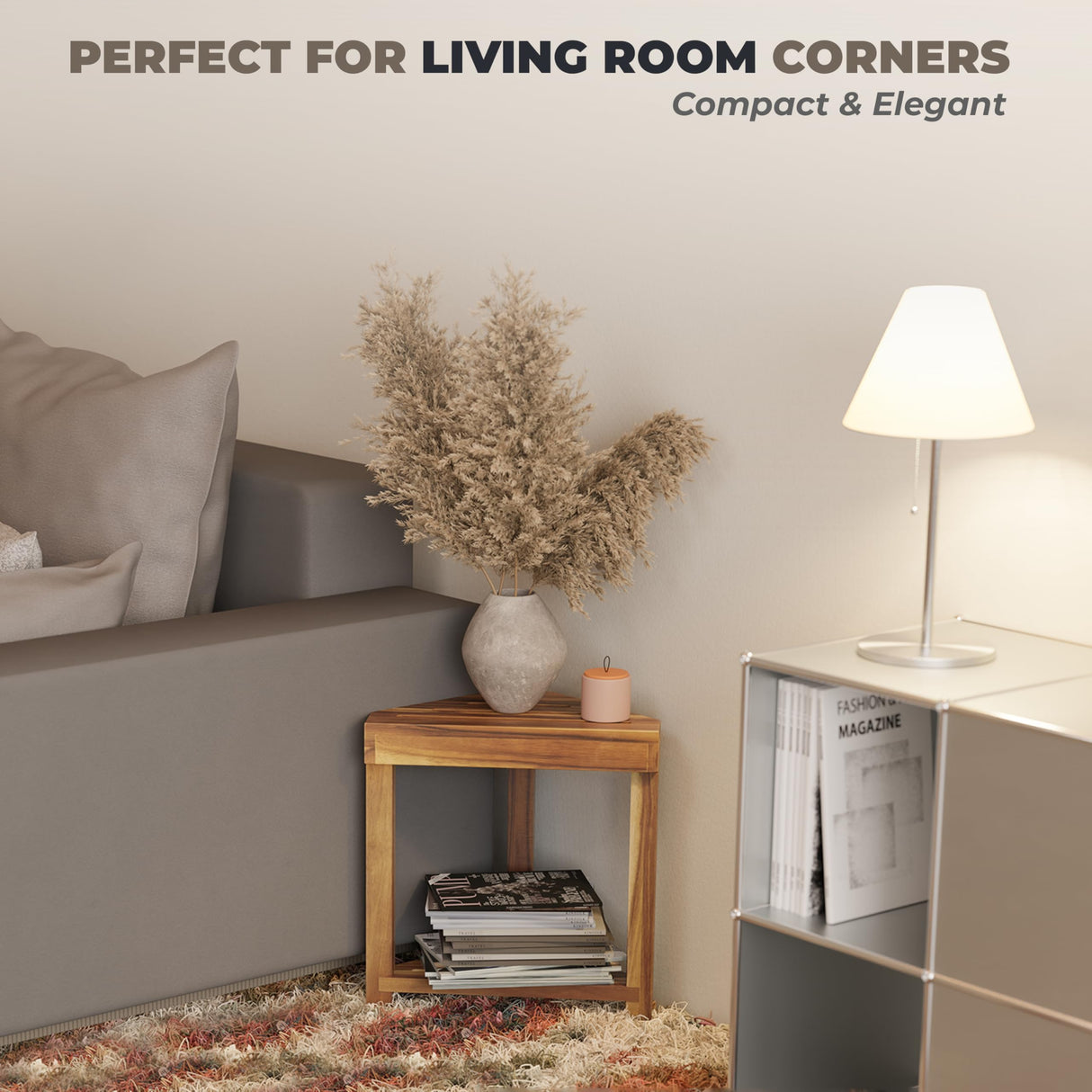 BLUEWEST Shower Foot Rest, Corner Shower Stool, Wooden Shower Foot Stool for Shaving Legs Inside Shower, Waterproof Shower Foot Rest with Storage Shelf for Small Shower Space, Shower Seats and Benches BLUEWEST