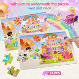 Jigsaw Puzzles Wooden Puzzles for Girls Ages 3-5 Unicorn Mermaid Princess Fairy Puzzle Preschool Educational Brain Teaser Boards Toys Gifts for 3 4 5 6 Year Old Kids 4 Packs 24 Pcs Wuzhineisn