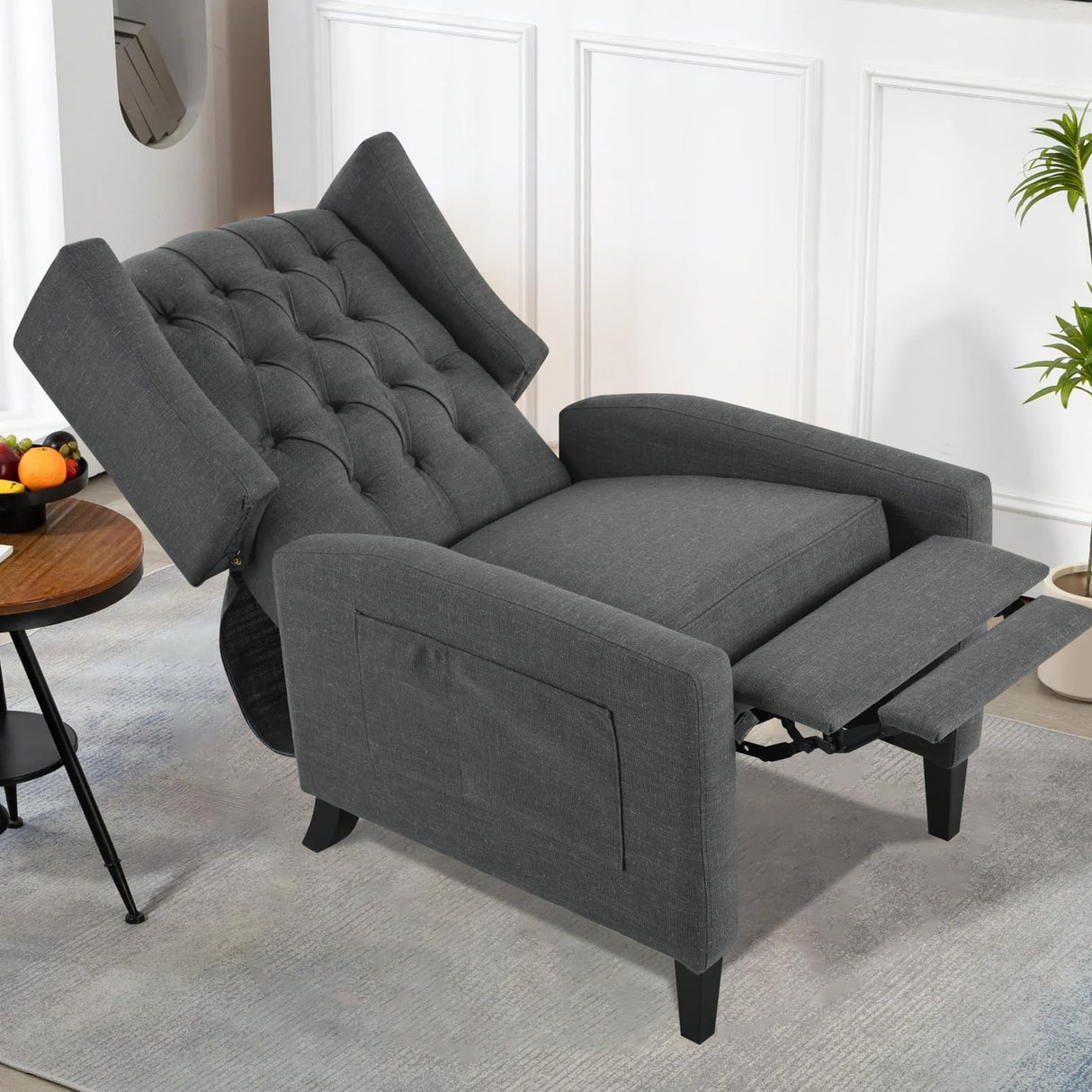 Vaztrlus Gray Manual Recliner Chair with Foldable Side Table USB Charger Wingback Tufted, Wall Hugger Recliners for Small Spaces, Living Room, Bedroom Inexpensive Lazy Boy Style Recliner Vaztrlus