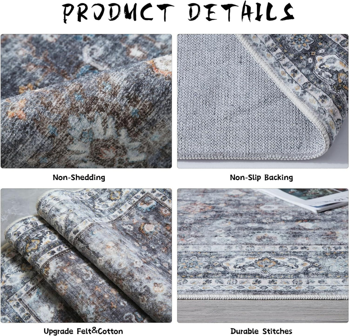 Runner Rug Hallway Runner Rug Washable Kitchen Runner Rugs with Rubber Backing 2'6''x8' 100% Polyester Vintage Rug for Entryway Indoor, Kitchen, Laundry, Bedroom (Grey and Brown) Rugcomf