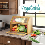 Vriccc Large Bread Box for Kitchen Counter,Bamboo Wood Double Layer Bread Box for Kitchen Counter, Wooden Capacity Bread Storage Bin Vriccc