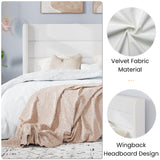 SHA CERLIN Full Size Velvet Bed Frame/Vertical Channel Tufted Wingback Headboard/Upholstered Platform Bed with Wooden Slats/Mattress Foundation/No Box Spring Needed/Easy Assembly/White SHA CERLIN