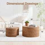 Giofanzo Round Nesting Coffee Table Set of 2 with Storage - Handwoven Wicker Rattan Ottoman Style, Boho Coastal Coffee Tables for Living Room, Rattan Coffee Table with Cushion Base & Solid Wood Cover Giofanzo