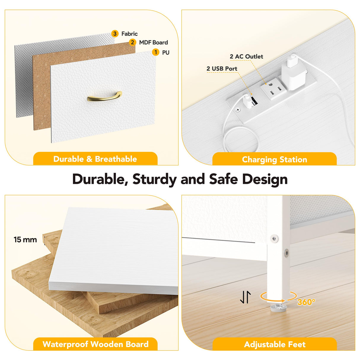 Decofy Dresser for Bedroom with Power Outlets and LED Lights, 7 Drawers TV Stand Dresser for 65 Inch TV, Chest of Drawers with Open Shelf, Wide White Dresser, 𝐏𝐔 𝐋𝐞𝐚𝐭𝐡𝐞𝐫, for Bedroom, Closet Decofy