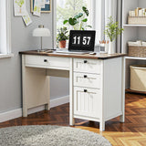 GlowVitaHome Farmhouse Executive Desk 45 inch Wood Computer Desk with 4 Drawers, Smart Charging Station, Home Office & Study Room Essential for Remote Workers, Professionals & Students.Antique White GlowVitaHome