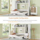 Linique Full Size Murphy Cabinet Storage Wall Bed with Closet and Drawers and Built-in Top Shelf,Hide a Bed on a Wardrobe Space Saving Design,White Linique