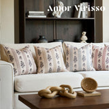 Amor Virisso Floral Throw Pillow Covers 18x18 Set of 2 Block Print Pillow Covers Neutral Floral Striped Farmhouse Decorative Pillow Covers for Sofa Couch Bed, Brown Amor Virisso