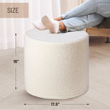 KKdema Round Pouf Ottoman and Foot Rest, Soft Boucle Footstool Ottomans for Living Room, Comfort Foam Stuffed Poofs for Couch Desk Resting Your Feet, White KKdema