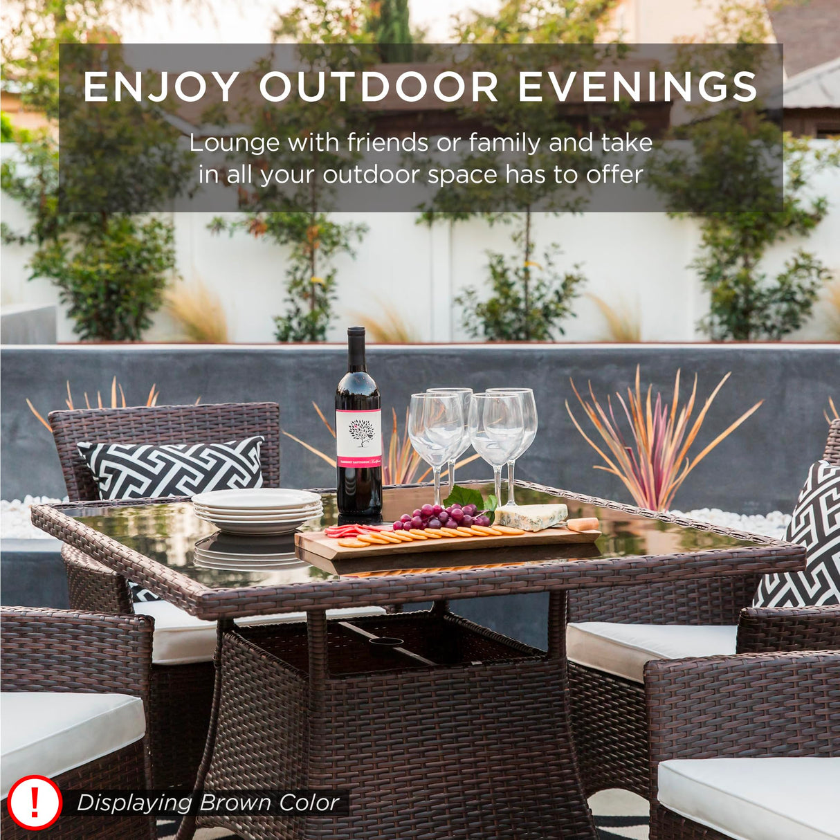 Best Choice Products 5-Piece Indoor Outdoor Wicker Dining Set Furniture for Patio, Backyard w/Square Glass Tabletop, Umbrella Cutout, 4 Chairs - Gray Best Choice Products