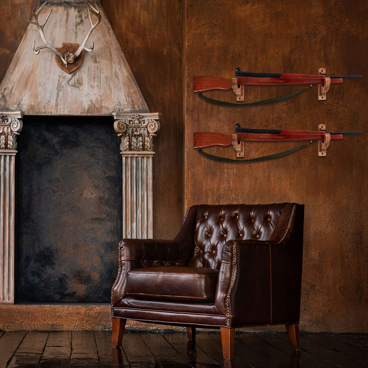 4 Pack Gun Rack for Wall Rifle Shotgun Bow Wood Rifle Stand Rustic Indoor Gun Hooks Horizontal Rifle Holder Solid Wooden Rifle Wall Mount Display Juexica