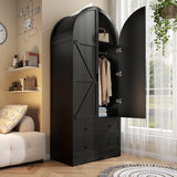 Gyfimoie 74.8" Black Armoire Wardrobe Closet with 2 Drawers and 2 Doors, Tall Bedroom Freestanding Armoire Storage Cabinet with Shelves, Wood Large Wardrobe Combination for Hanging Clothes (Black) Gyfimoie