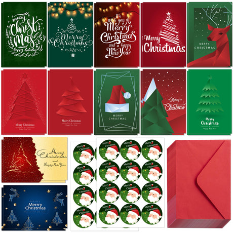 HSHFAMIIY Christmas Cards, Stocking Stuffers for Adults, 24 Pcs Christmas Cards with Envelopes & Stickers,4 x 6 Inch,Blank Holiday Greeting Card Set,Xmas Gift Bags HSHFAMIIY