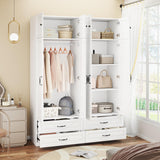 Mhsatyrs Armoire Wardrobe Closet with 4 Drawers: 88" White Bedroom Closet, Wood Wardrobe Closets with 4 Doors, Tall Armoire Cabinet and Storage Shelves for Clothing (63") Mhsatyrs