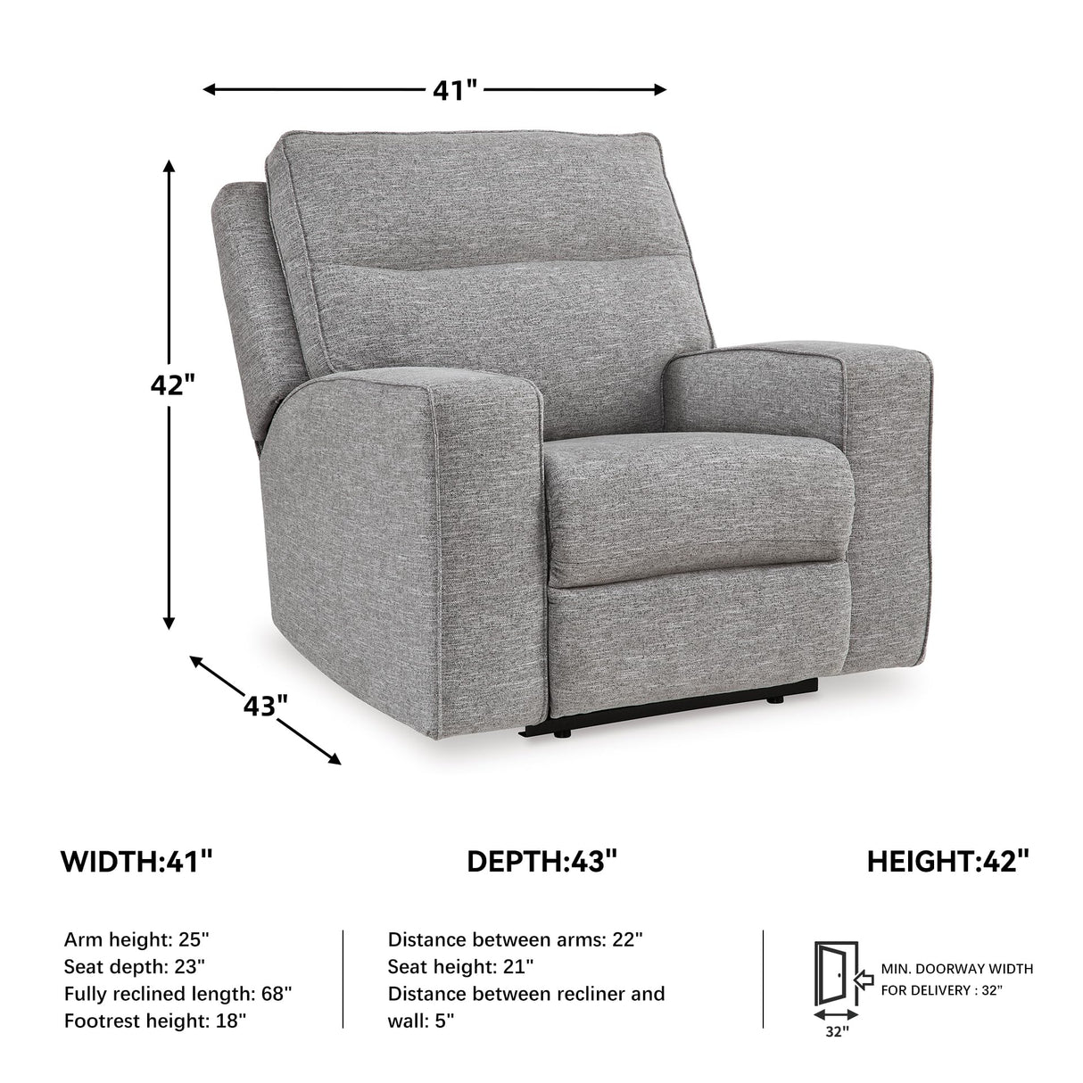 Signature Design by Ashley Biscoe Contemporary UV Resistant Durable Power Recliner with USB Port, Adjustable Headrest and Track Arms, Gray Signature Design by Ashley