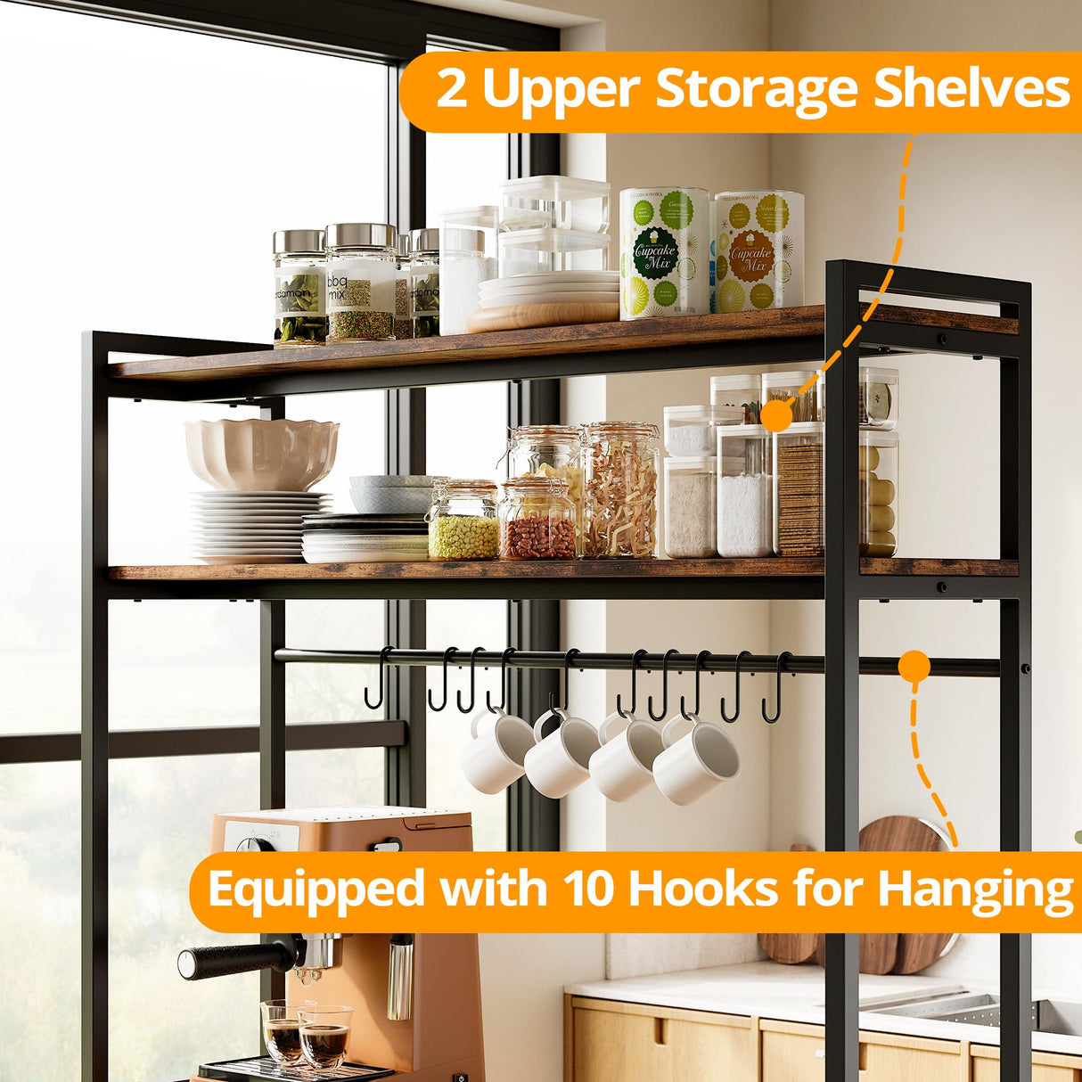 IRONCK Kitchen Island with Stools, Dining Table Set with Storage and Power Outlet, Industrial Coffee Bar Table for Kitchen Dining Living Room, 10 Hooks (Vintage Brown) IRONCK