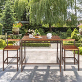 Tangkula 3 Pieces Patio Bar Table Set, Outdoor Rattan Bistro Set with Acacia Wood Top, Wood Table Set with 2 Bar Chairs for Dining Room, Backyard, Patio and Balcony Tangkula