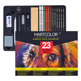MARTCOLOR Charcoal Drawing Set, Set of 23, Graphite Pencils, Black & White Charcoal Pencils for Drawing, Sketching, Shading, Blending, Artist Pencils for Beginners & Pro Artists ﻿ MARTCOLOR