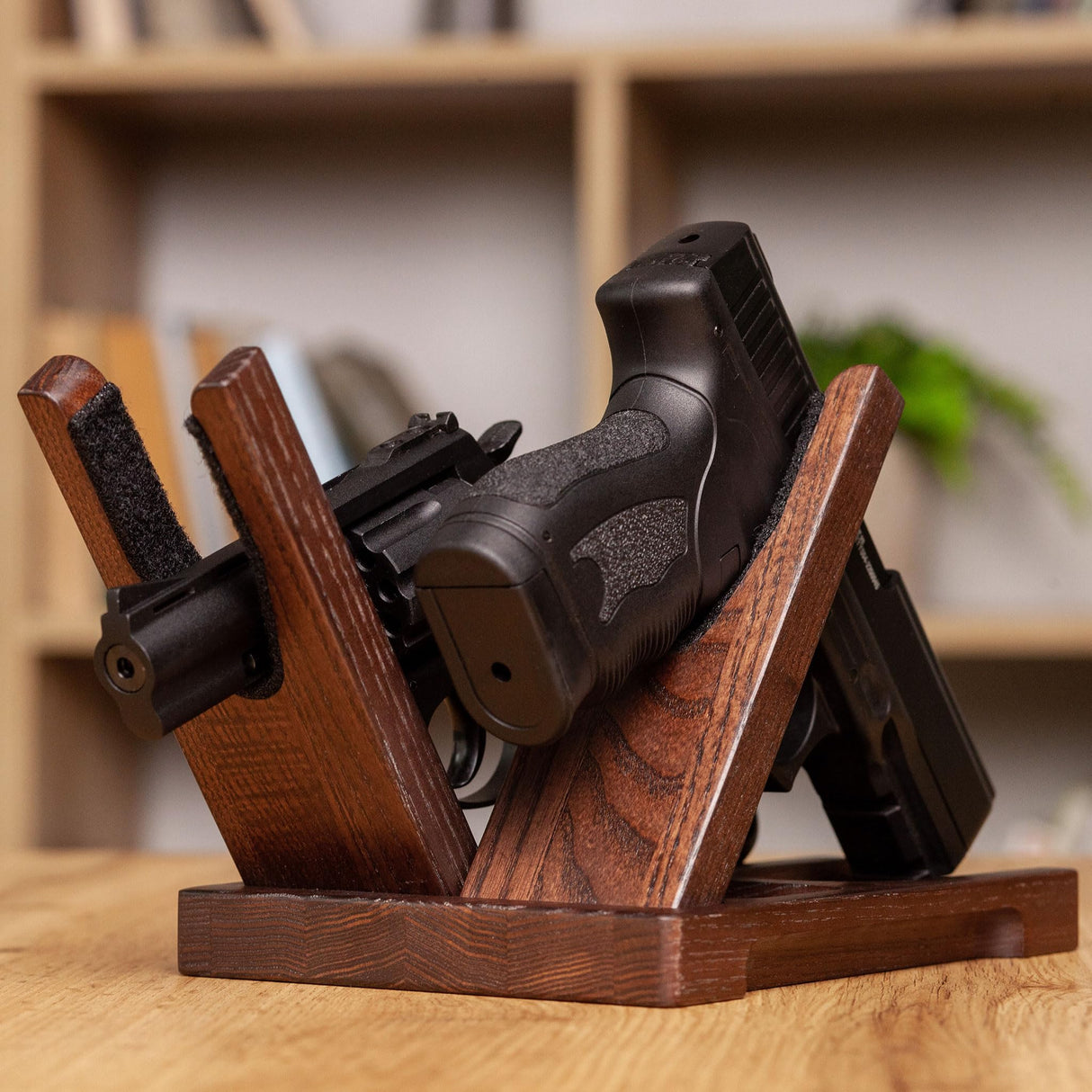 TESLYAR Wood Pistol Rack for Gun Safe – Gun Storage for 2 Handguns or Revolvers – Gun Safe Accessory – Gun Safe Organizer Cabinet Storage – Handmade from Ash Wood – Great Idea Gifts for a Gun Lover TESLYAR