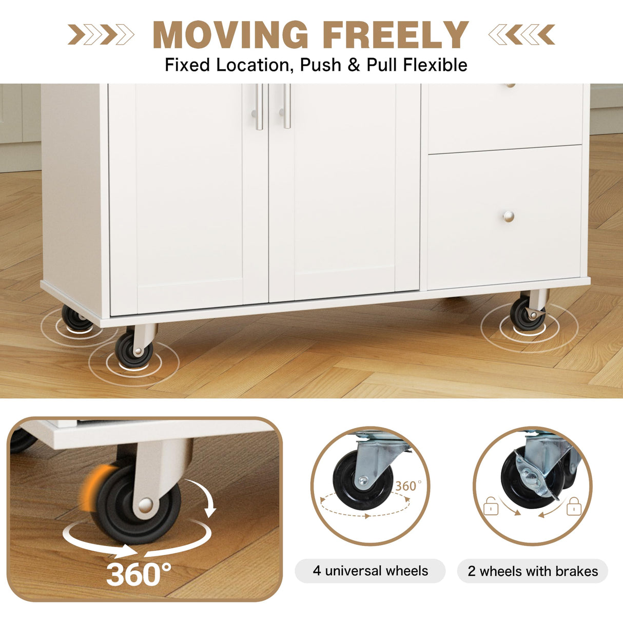 Shintenchi Kitchen Island with Folding Drop Leaf, Rolling Island Table with Storage, Kitchen Cabinet on Wheels with Seating Area for Kitchen, Bar Cart with Cabinet, White Shintenchi