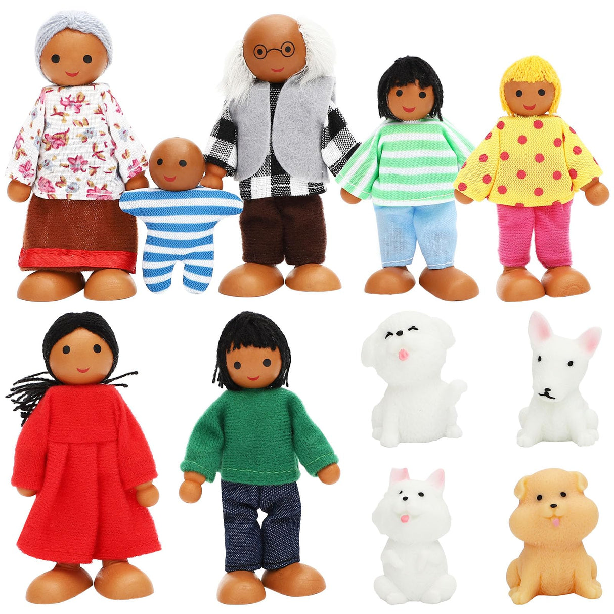 ONEST 11 Pieces Wooden Dollhouse Family Set Mini People Figures Sets Dollhouse Dolls Wooden Doll Family Pretend Play Figures Accessories for Pretend Dollhouse Toy ONEST