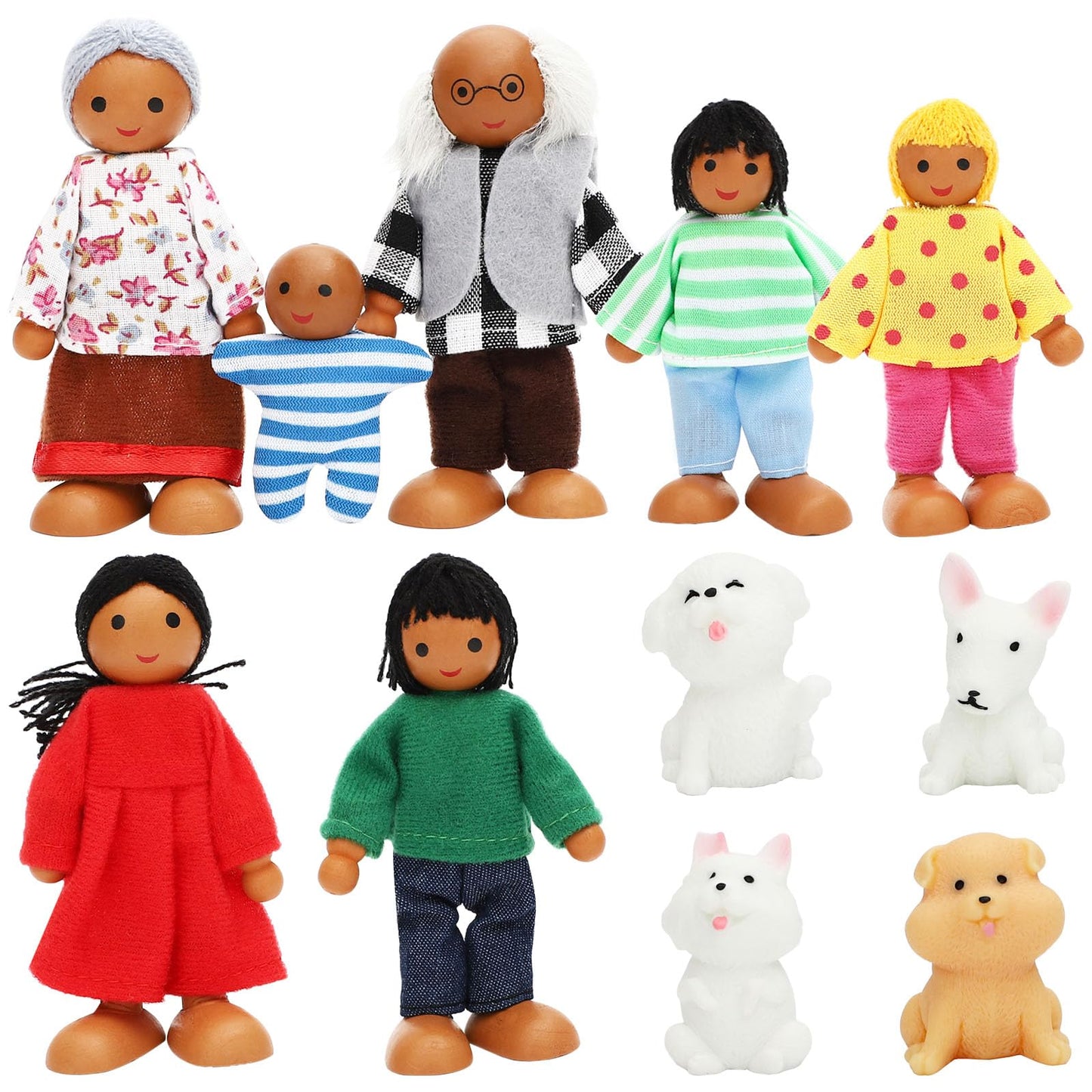 ONEST 11 Pieces Wooden Dollhouse Family Set Mini People Figures Sets Dollhouse Dolls Wooden Doll Family Pretend Play Figures Accessories for Pretend Dollhouse Toy