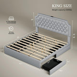 YITAHOME King Size Bed Frame with Adjustable Headboard, 4 Storage Drawers and Charging Station, Linen Upholstered Bed Frame with Button Tufted, No Box Spring Needed, Fast Assembly, Noise-Free, Grey YITAHOME