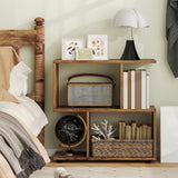 LOKO 3-Tier Geometric Bookshelf, S-Shaped Open Bookcase, Freestanding Decorative Storage Shelving, Home Storage Organizer for Living Room, Bedroom, Home Office (1, Rustic Brown) LOKO