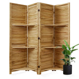 Partition Room Dividers, 67 * 51inch Folding Wood Privacy Screen with Three Display Shelves Suitable for Home Office, Study, Art Display - 4 Panel(Natural) Svimi