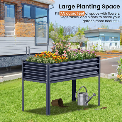 Keten Raised Garden Bed with Legs, 48×24×32in Outdoor Metal Galvanized Elevated Planter Box with Glove, Socket Wrench, Screwdriver for Vegetables, Flower, Backyard, Patio, Balcony (Dark Blue) - WoodArtSupply